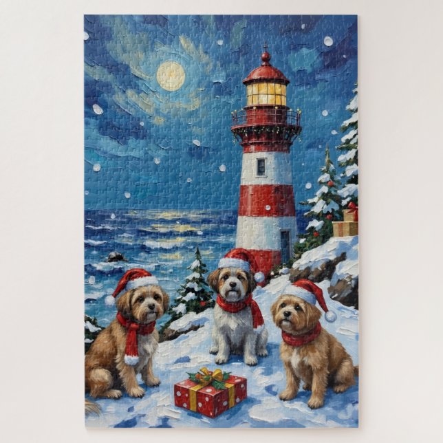 Quebra-cabeça Shih Tzu Christmas Lighthouse Holiday (Vertical)