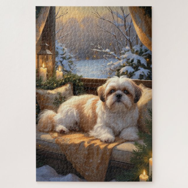 Quebra-cabeça Shih Tzu com Férias das Luzes de Natal (Vertical)