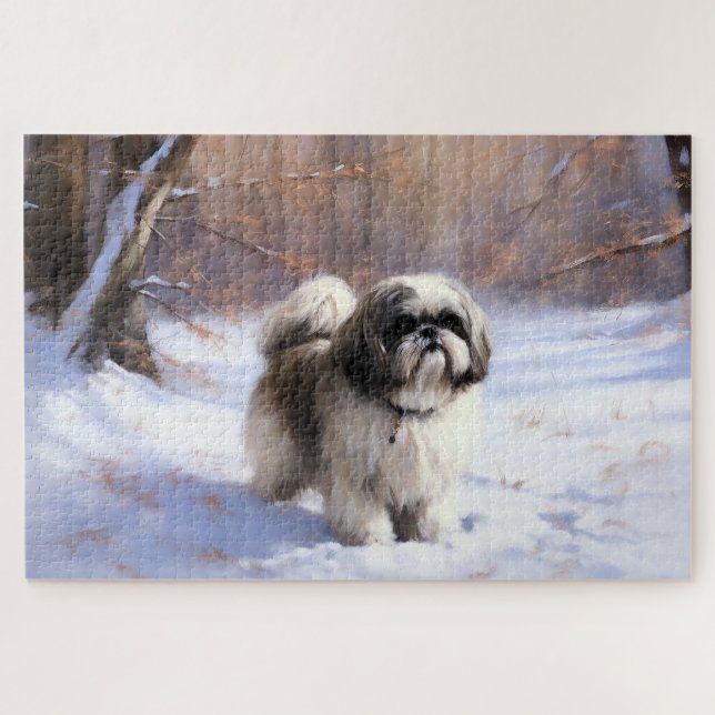 Quebra-cabeça Shih Tzu Deixe-O Neve Natal (Horizontal)
