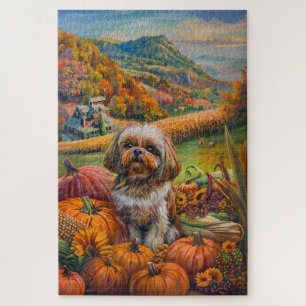 Quebra-cabeça Shih Tzu Dog Autumn Harvest Ação de Graças