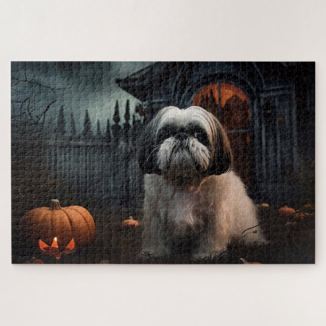 Quebra-cabeça Shih Tzu Halloween Assustador (Horizontal)