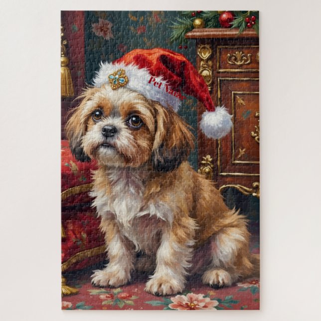 Quebra-cabeça Shih Tzu Regal Christmas Topknot Hat (Vertical)