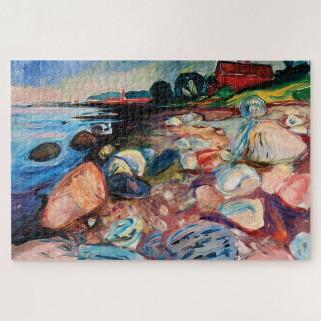 Quebra-cabeça Shore com Casa Vermelha por Edvard Munch (Horizontal)