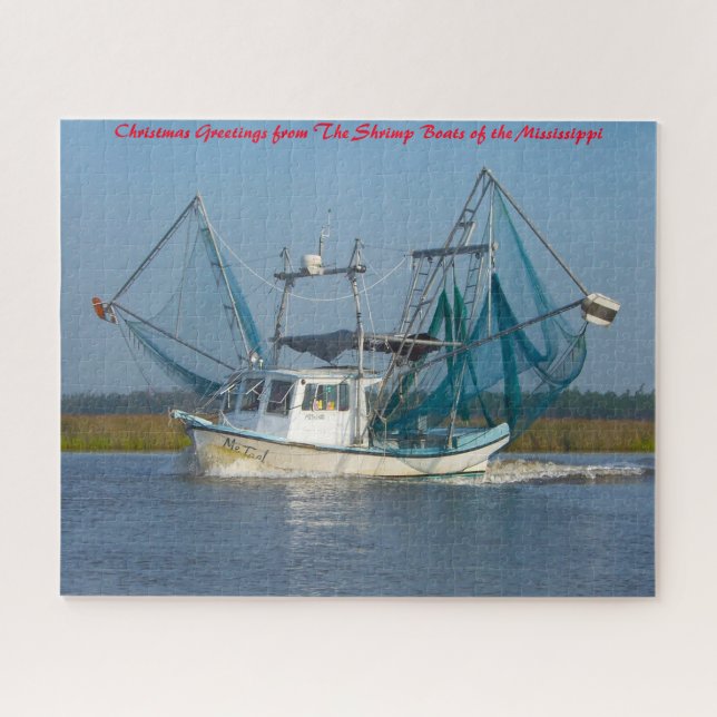 Quebra-cabeça Shrimp Boat Mississippi. Cartões de natal Jigs (Horizontal)