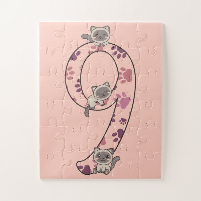 Quebra-cabeça Siamês Cat Ninth Aniversário Para Crianças Gats Ji (Vertical)