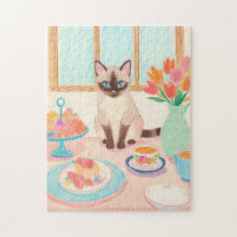 Quebra-cabeça Siamese Cat Tea-Time Jigsaw Puzzle