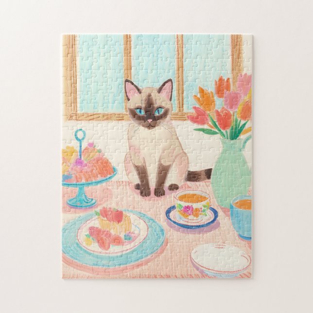 Quebra-cabeça Siamese Cat Tea-Time Jigsaw Puzzle (Vertical)