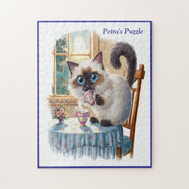 Quebra-cabeça Siamese Cat & Tea Time Jigsaw Puzzle (Vertical)