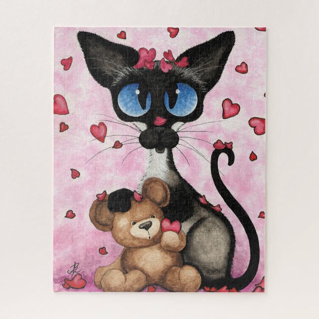 Quebra-cabeça Siamese Cat Valentines Day by Bihrle (Vertical)