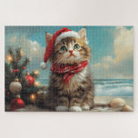 Quebra-cabeça Siberian Cat Christmas Vintage Beach<br><div class="desc">Traga o calor dos feriados para a costa com esta charmosa design inspirada na vintagem, apresentando um Gato festivo sentado numa praia de sereno. Com um clássico toque de feriado de tons nostálgicos e vibrações costeiras, esta trabalho de arte captura a magia do Natal pelo mar. Perfeito para espalhar alegria...</div>