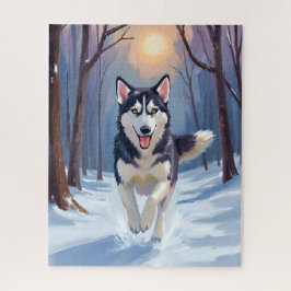 Quebra-cabeça Siberian Husky Dog Painting Winter Art