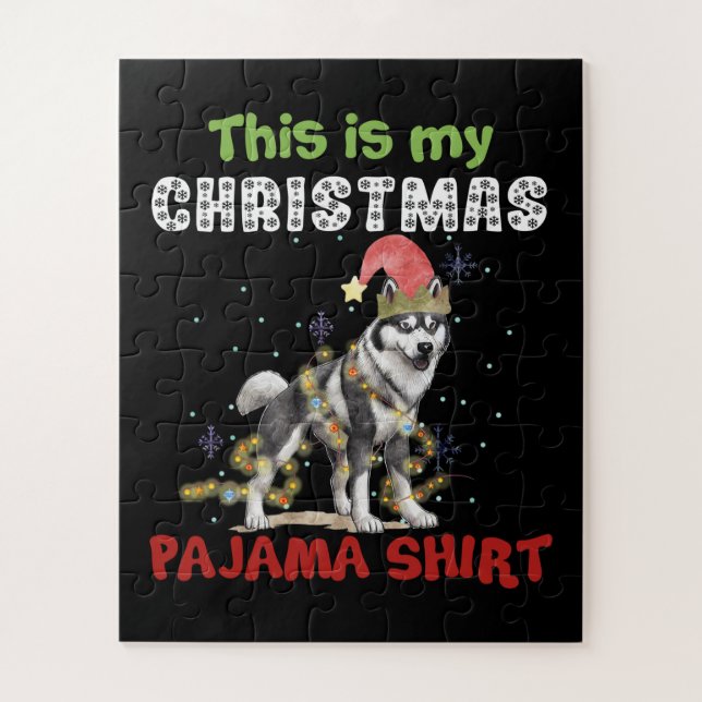 Quebra-cabeça Siberian Husky Este É O Meu Natal Pajama Xmas (Vertical)