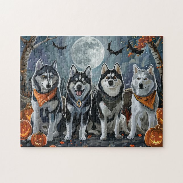 Quebra-cabeça Siberian Husky Halloween Spooky (Horizontal)