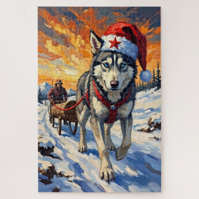 Quebra-cabeça Siberian Husky Soviet Style Christmas Log Pull Hat (Vertical)