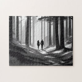 Quebra-cabeça Silhouette de casal em Serene Countryside