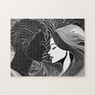 Quebra-cabeça Silhouette Love Story: Beijo Preto e Branco