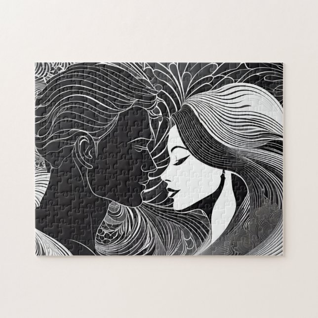 Quebra-cabeça Silhouette Love Story: Beijo Preto e Branco (Horizontal)