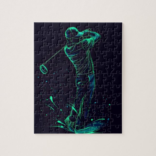 Quebra-cabeça Silhouette Verde Golfer Minimalista (Vertical)