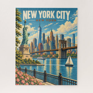 Quebra-cabeça Silhueta da Cidade de Nova York Vintage Estátua da