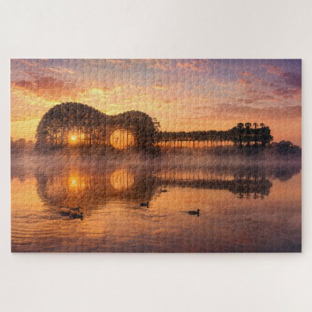 Quebra-cabeça Silhueta de Guitarra de Árvores com Patos  (Horizontal)