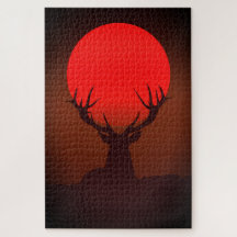 Silhueta de Veado com Pôr do Sol Vermelho Fervoros