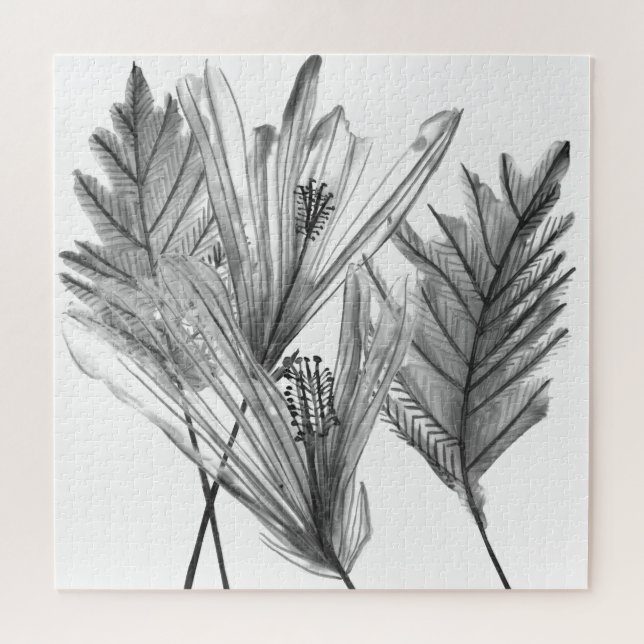 Quebra-cabeça Silhueta Floral - Cinza (Horizontal)