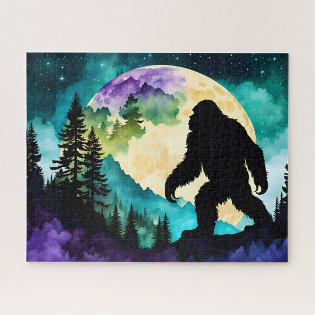 Quebra-cabeça Silhueta Sasquatch caminhando na Montanha-Lua (Horizontal)