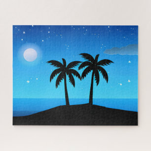 Quebra-cabeça Silhueta tropical com lua e estrelas