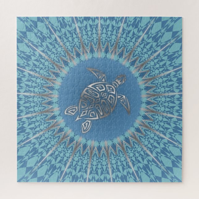 Quebra-cabeça Silver Blue Turtle Mandala Maritime (Vertical)