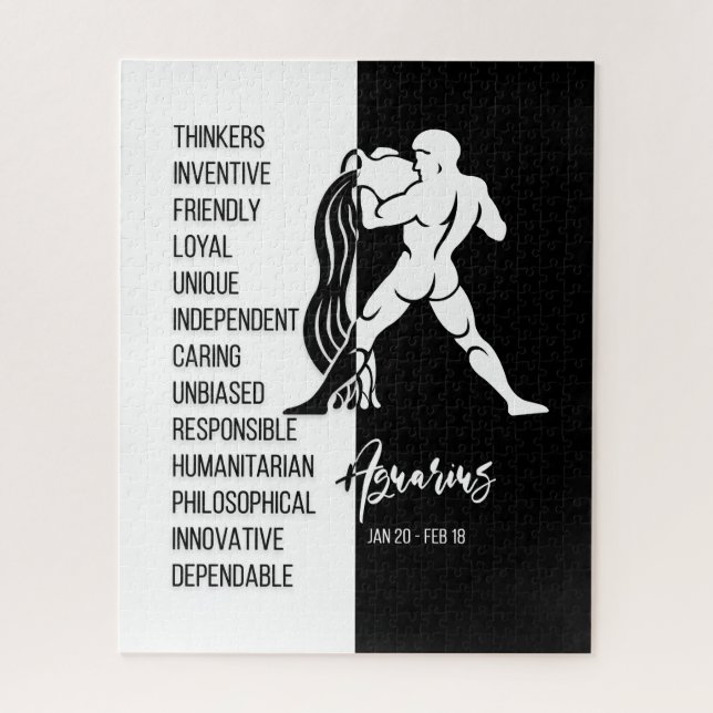 Quebra-cabeça Símbolo Aquarius Zodiac, Preto e Branco (Vertical)