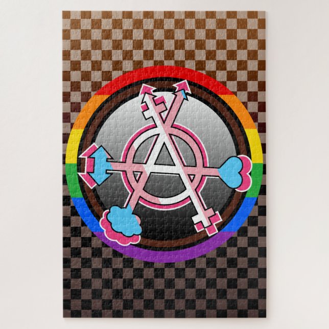 Quebra-cabeça Símbolo da Anarquia de Gênero, Emblema em Xadrez E (Vertical)