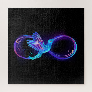 Quebra-cabeça Símbolo Neon Infinity com Hummingbird brilhante