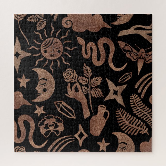 Quebra-cabeça Símbolos místicos: cobra, sol, lua. (Vertical)