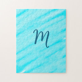 Quebra-cabeça simple blue whi watercolor lines add your monogram