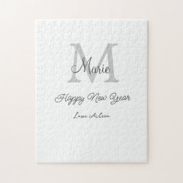 Quebra-cabeça simple minimal happy new year monogram gray name 