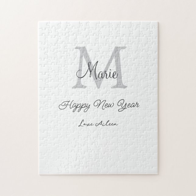 Quebra-cabeça simple minimal happy new year monogram gray name  (Vertical)