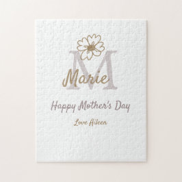 Quebra-cabeça simple minimal mother's day monogram golden gray f