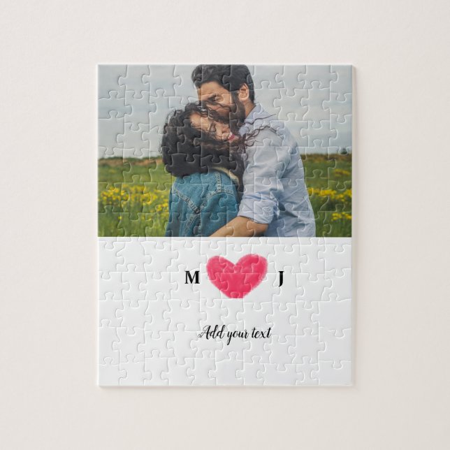 Quebra-cabeça simples e mínimo adicione seu nome foto monograma (Vertical)