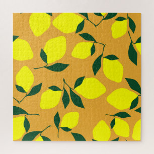 Quebra-cabeça Simples padrão de limão, fundo laranja.