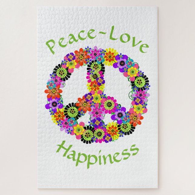 Quebra-cabeça Sinal de Paz Amor e Felicidade em Branco (Vertical)