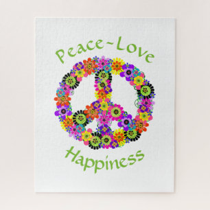 Quebra-cabeça Sinal de Paz Amor e Felicidade em Branco