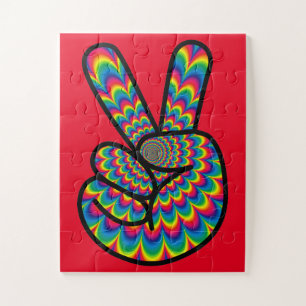 QUEBRA-CABEÇA SINAL DE PAZ CORES PSIQUEDÉLICAS JIGSAW QUEBRA-CA
