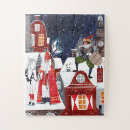 Quebra-cabeça Sinterklaas e Piet nos telhados de Amesterdã