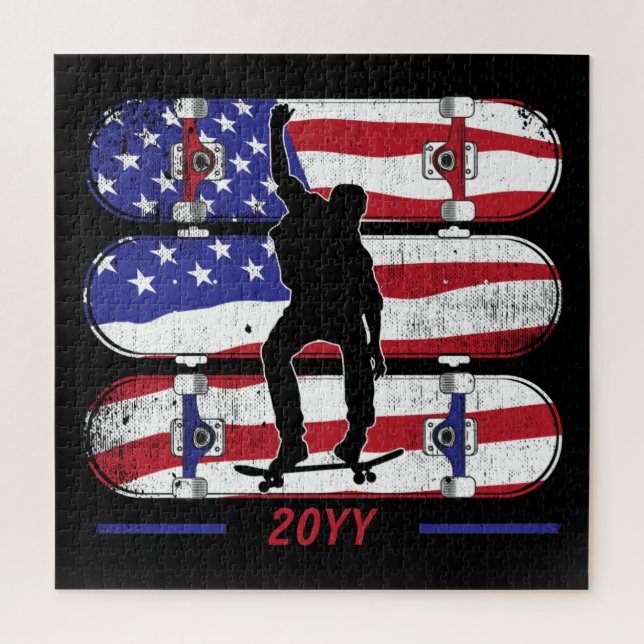 Quebra-cabeça Skate Men - USA American Flag (Vertical)
