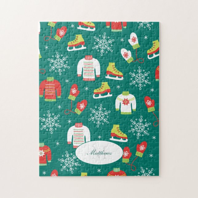 Quebra-cabeça Skates de gelo e Monograma de Neve (Vertical)