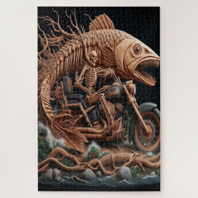 Quebra-cabeça skeleton cavalgou sua bicicleta de helicóptero par (Vertical)