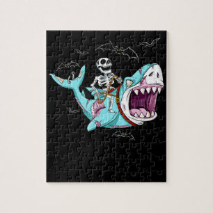 Quebra-cabeça Skeleton Riding Zombie Shark Funny Halloween Gift