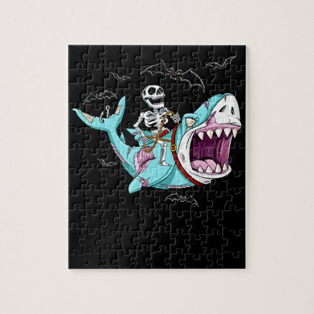 Quebra-cabeça Skeleton Riding Zombie Shark Funny Halloween Gift (Vertical)