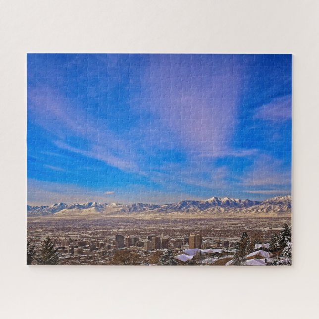 Quebra-cabeça Skies Sobre Salt Lake City, Utah - 16x20 - 520 pc (Horizontal)