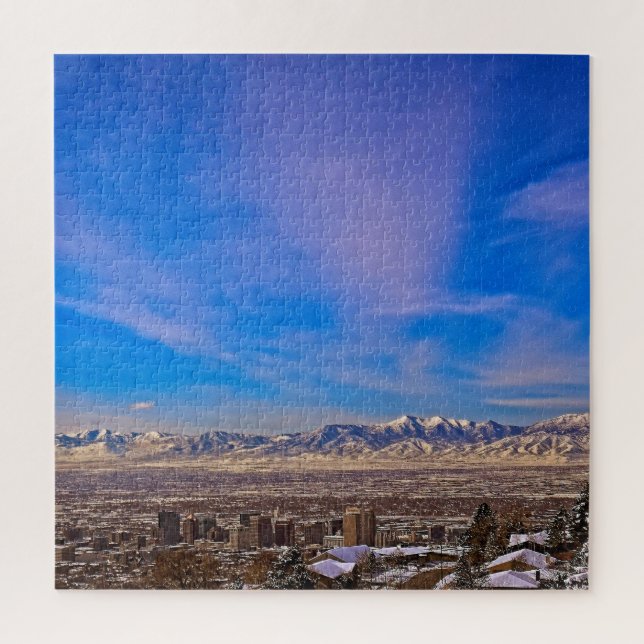 Quebra-cabeça Skies Sobre Salt Lake City, Utah - 20x20 - 676 pc (Vertical)
